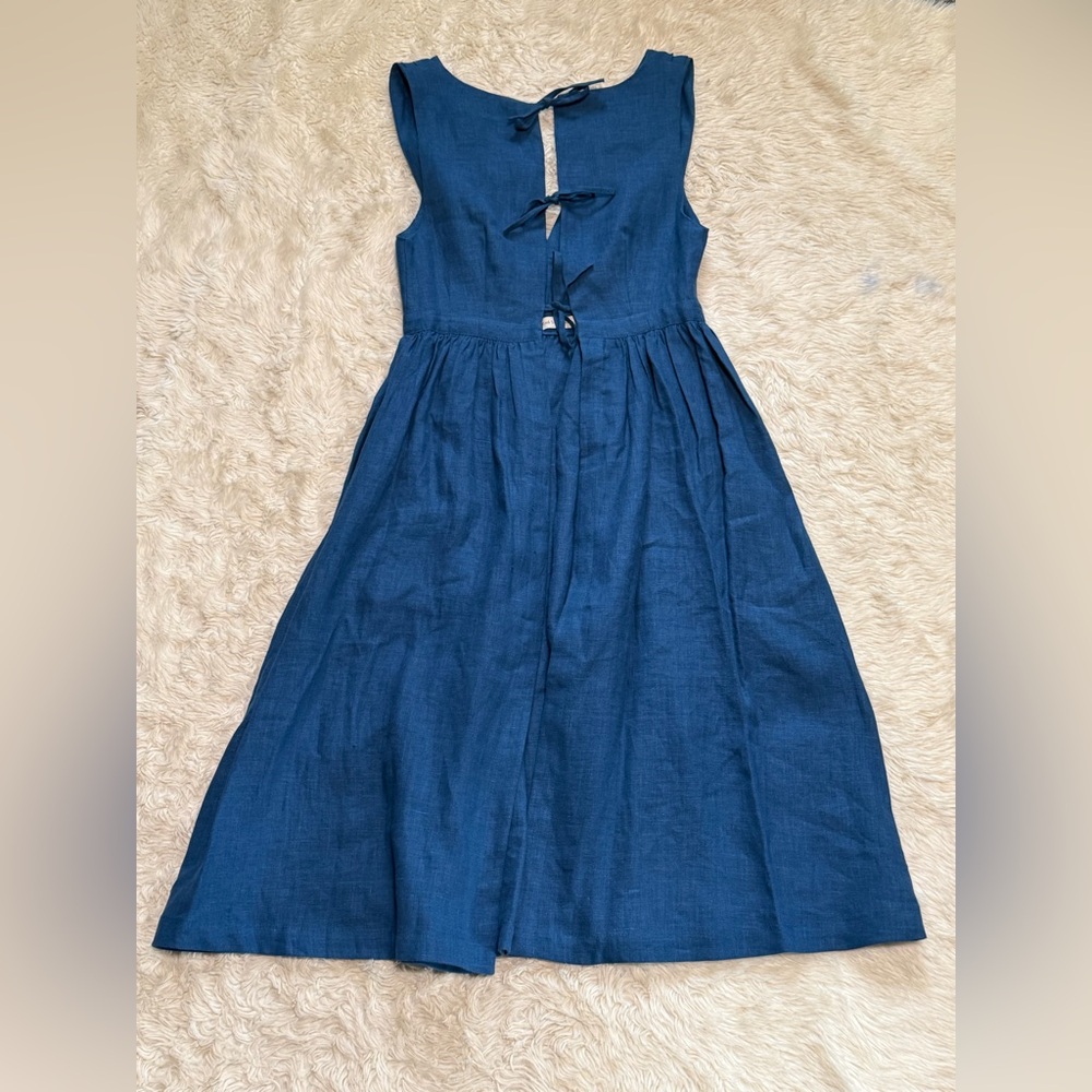 Little Women Atelier Jo Pinafore in Denim Blue Linen - Size Small